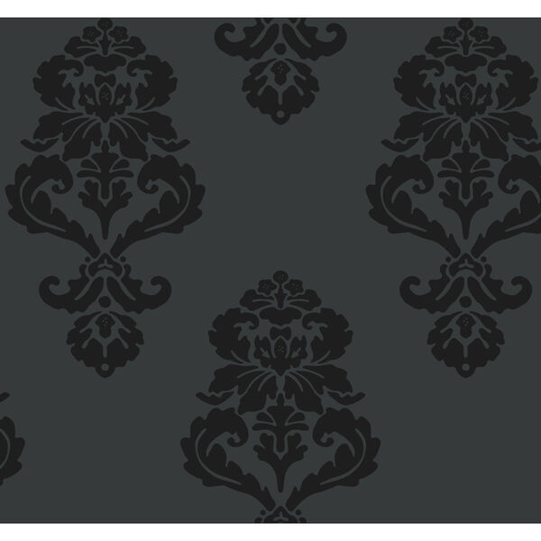 Black 27 In. x 27 Ft. Graphic Damask Wallpaper, image 2