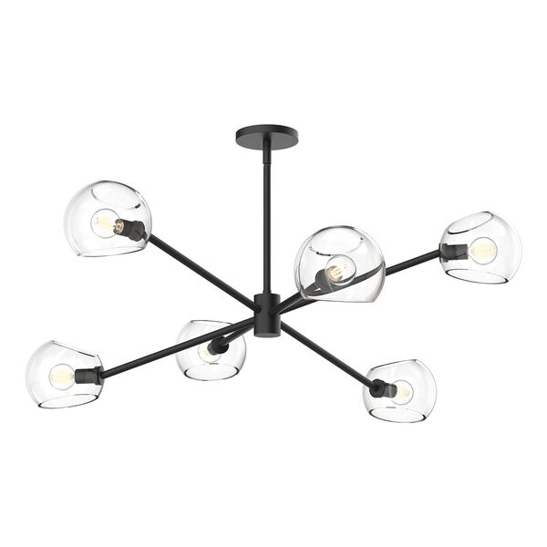 Willow Matte Black Six-Light Chandelier with Clear Glass, image 1