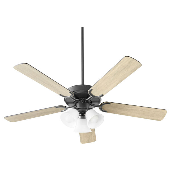 Virtue Matte Black Three-Light 52-Inch Ceiling Fan with Satin Opal Glass, image 1