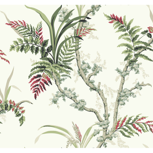 Grandmillennial Green Red Enchanted Fern Pre Pasted Wallpaper, image 2
