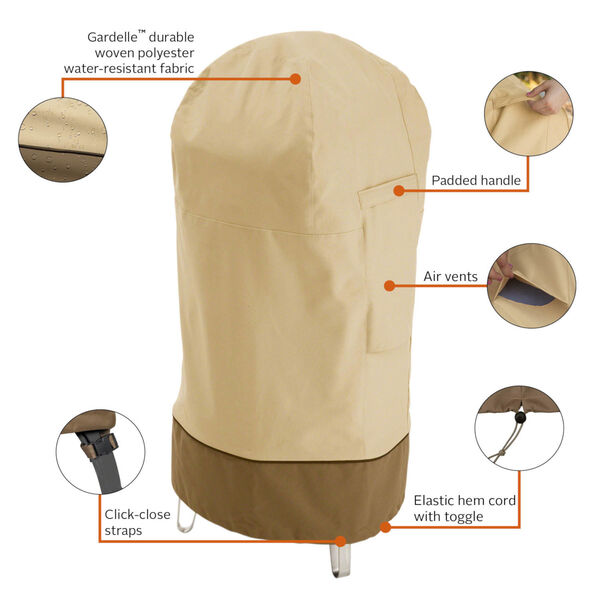 Ash Beige and Brown Round Barrel Smoker Cover, image 2