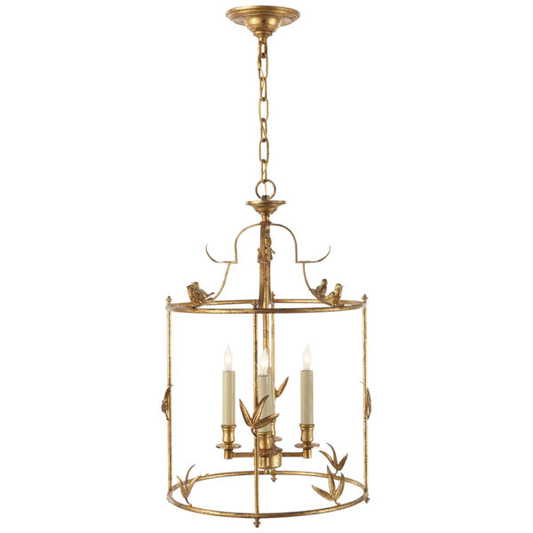 Diego Grande Classical Perching Bird Lantern in Gilded Iron by Chapman and Myers, image 1