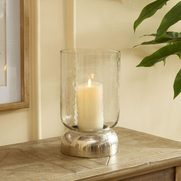 Silver Hammered Glass Boden Hurricane Candle Holder, image 2