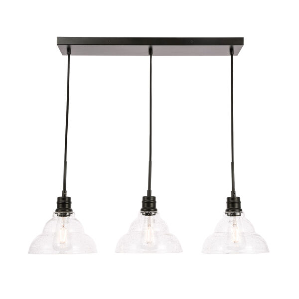 Clive Black Three-Light Pendant with Clear Seeded Glass, image 1