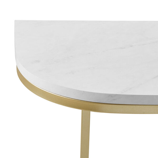 White Faux and Gold 44-Inch Curved Entry Table, image 5