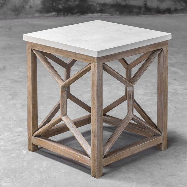Catali Ivory Limestone and Oatmeal Washed Wood End Table, image 6
