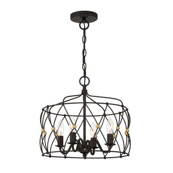 Zucca English Bronze and Antique Gold Four-Light Chandelier, image 3