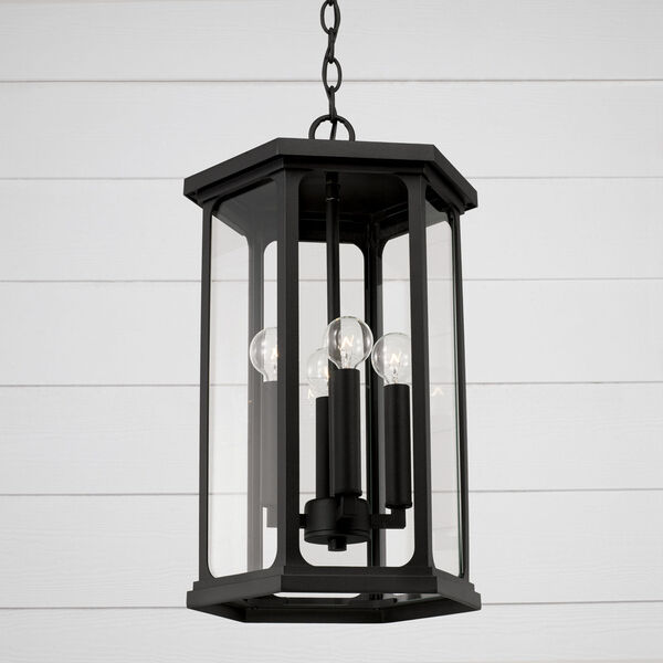 Walton Black Outdoor Four-Light Hangg Lantern with Clear Glass, image 4