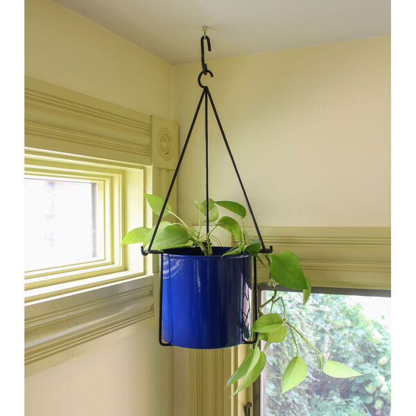 Vera French Blue and Galvanized Steel Hanging Planter with Pot, image 2
