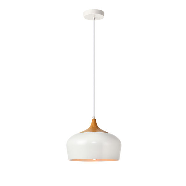 Nora Frosted White and Natural Wood One-Light Pendant, image 2