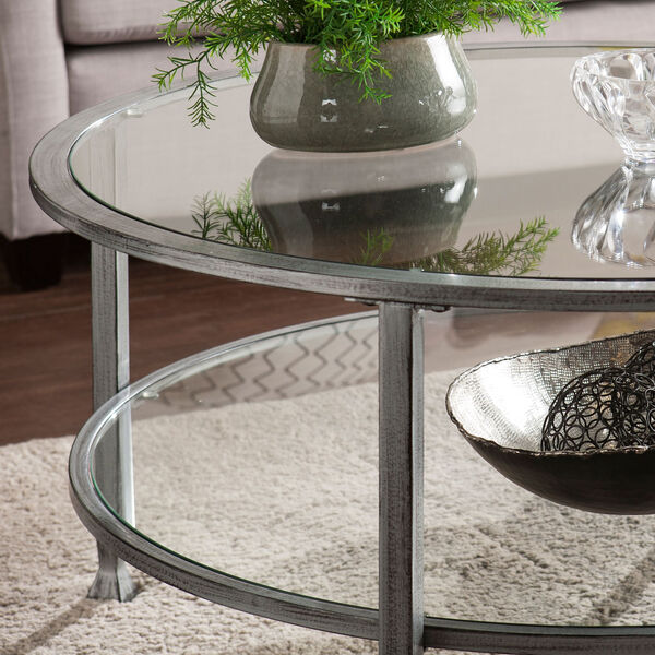 Jaymes Silver Metal and Glass Round Cocktail Table, image 2