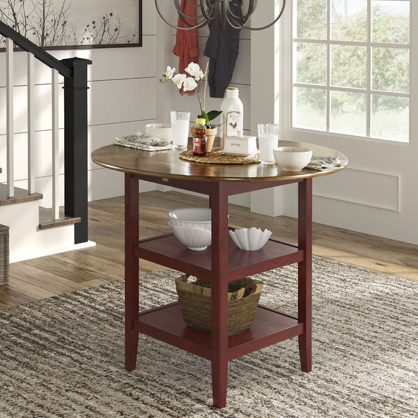 Caroline Red Two-Tone Side Drop Leaf Round Counter Height Table, image 6