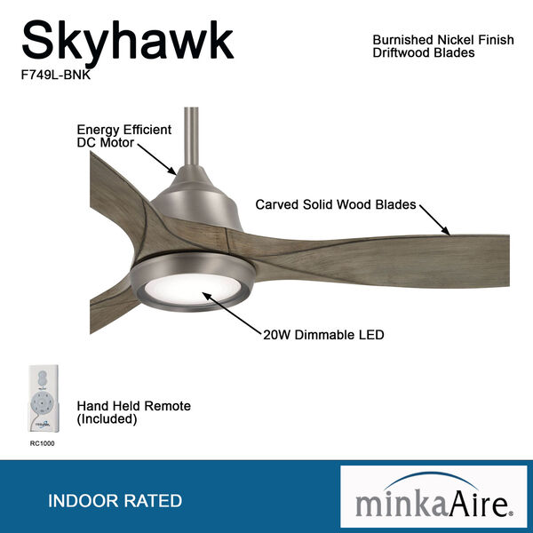 Skyhawk Burnished Nickel 60-Inch LED Ceiling Fan, image 3