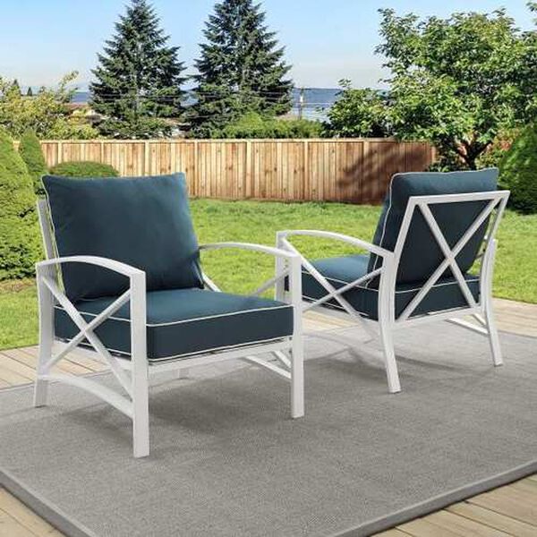 Kaplan Navy White Outdoor Metal Armchair Set , Set of Two, image 3