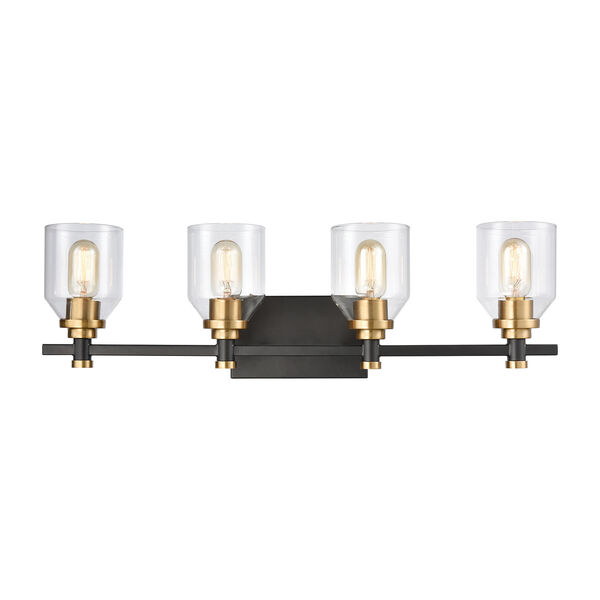 Cambria Matte Black and Satin Brass Four-Light Vanity Light, image 1