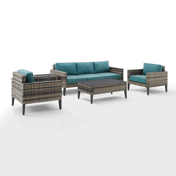Prescott Outdoor Five-Piece Wicker Sofa Set with Coffee Table, Side Table and Two Armchair, image 1