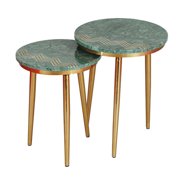 Green and Gold Nesting Table, Set of 2, image 1