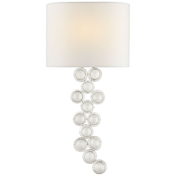 Milazzo Medium Left Sconce in Burnished Silver Leaf and Crystal with Linen Shade by Julie Neill, image 1