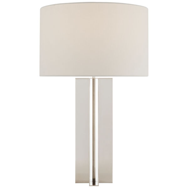 Rune Medium Table Lamp in Polished Nickel with Linen Shade by Ian K. Fowler, image 1