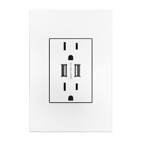 White Dual USB Plus-Size Outlet Combo, image 2