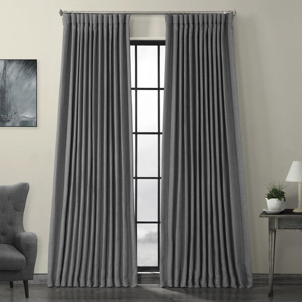 Grey Faux Linen Extra Wide Blackout Curtain Single Panel, image 1