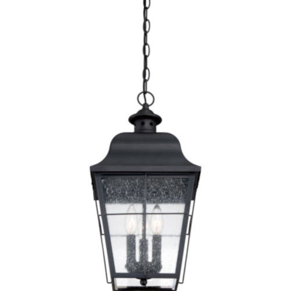 Bryant Black Three-Light Outdoor Pendant with Clear Seedy Glass, image 4