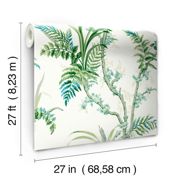 Grandmillennial Blue Green Enchanted Fern Pre Pasted Wallpaper - SAMPLE SWATCH ONLY, image 4