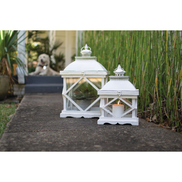 Rustic White Wooden Candle Lantern, Set of 2, image 2
