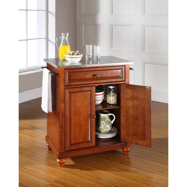 Cambridge Stainless Steel Top Portable Kitchen Island in Classic Cherry Finish, image 3