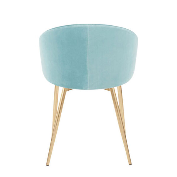 Claire Gold and Light Blue Velvet Rounded Low Backrest Chair, image 3