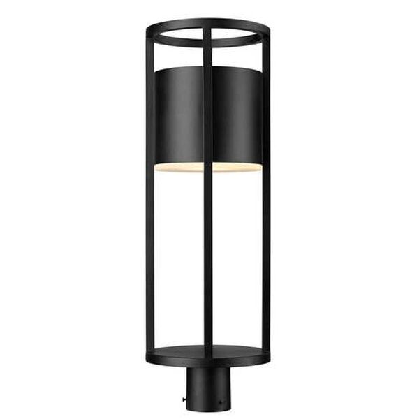 Luca Black LED Outdoor Post Mount Fixture with Etched Glass Shade, image 4