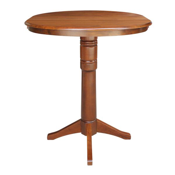 Espresso Round Pedestal Bar Height Table with 12-Inch Leaf, image 4