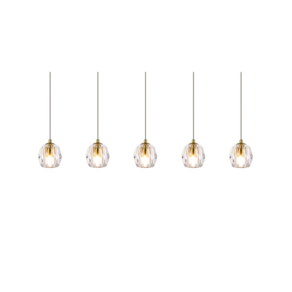Eren Gold 32-Inch Five-Light Pendant with Royal Cut Clear Crystal, image 3