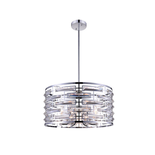 Petia Chrome Six-Light Drum Shade Chandelier with K9 Clear Crystals, image 1