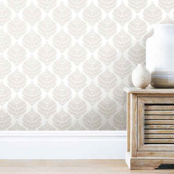 Hygge Fern Damask Taupe And White Peel And Stick Wallpaper, image 4