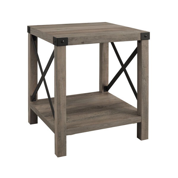 Metal X Rustic Wood Side Table , image 1