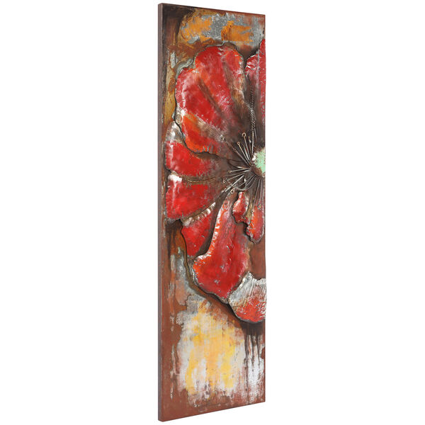 Red Poppy Detail Mixed Media Iron Hand Painted Dimensional Wall Art, image 3