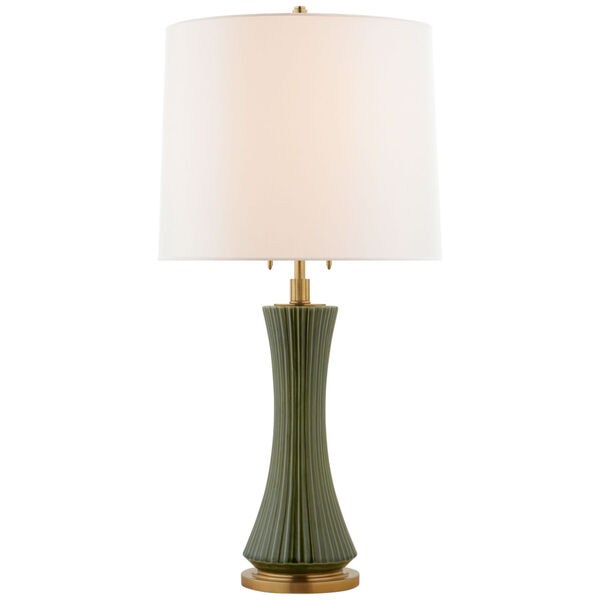 Elena Large Table Lamp in Emerald Green with Linen Shade by Thomas O'Brien, image 1