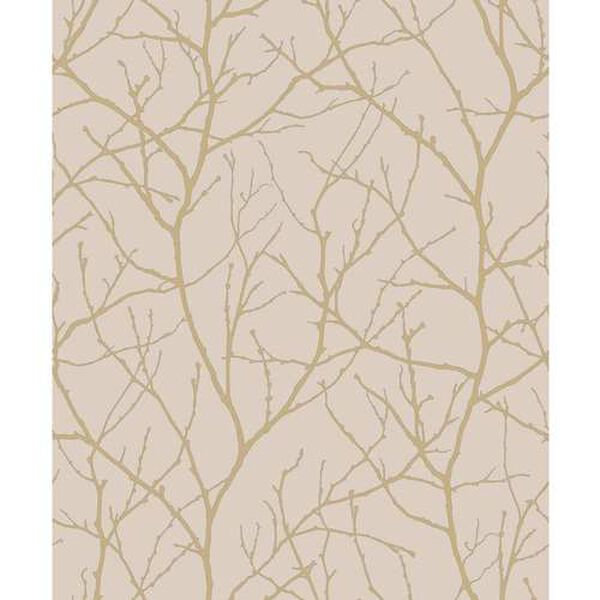 Trees Silhouette Beige and Gold Wallpaper, image 2