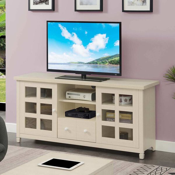 White One Drawer TV Stand with Storage Cabinet and Shelve, image 2