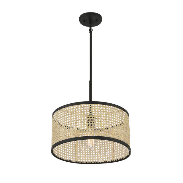 Lowry Natural Cane and Matte Black One-Light Pendant, image 4