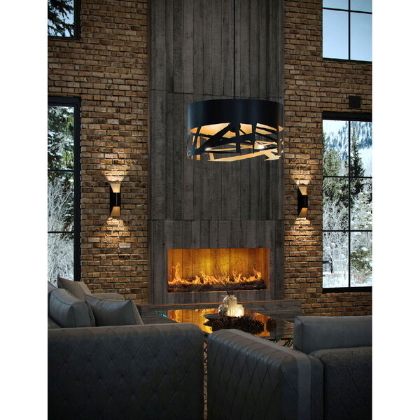Tempest Matte Black Three-Light 24-Inch Pendant with Matte Black Outer Gold Inner, image 2