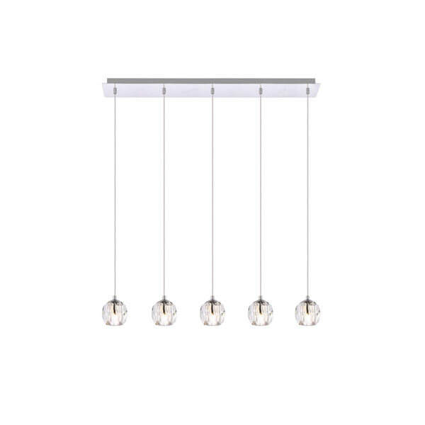 Eren Chrome 32-Inch Five-Light Pendant with Royal Cut Clear Crystal, image 1