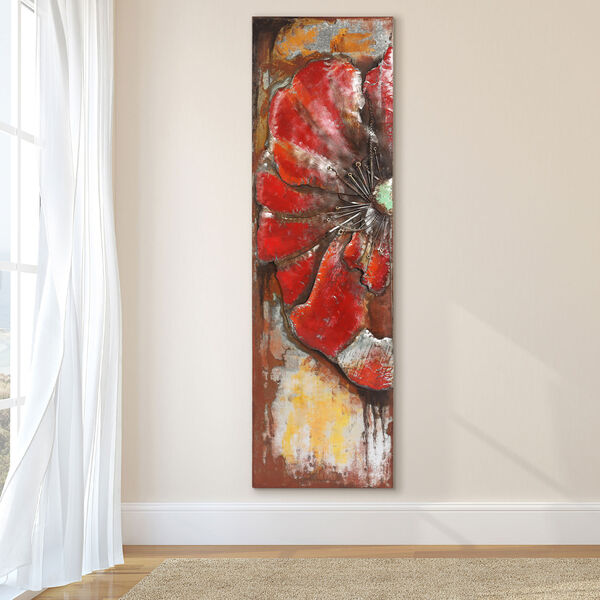 Red Poppy Detail Mixed Media Iron Hand Painted Dimensional Wall Art, image 1
