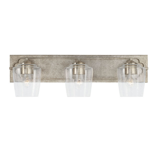 Merrick Antique Silver Three-Light Bath Vanity with Clear Seeded Glass Shades, image 2