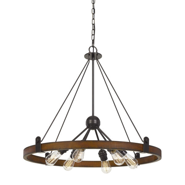 Lucca Oak and Iron Six-Light Chandelier, image 1