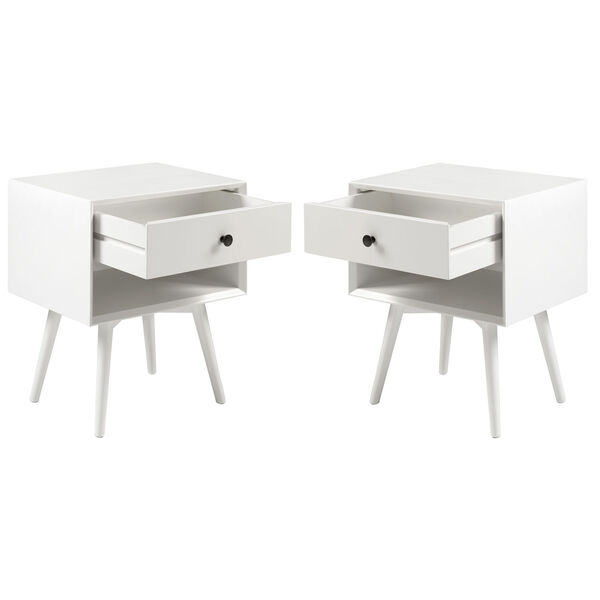 White Single Drawer Solid Wood Nighstand, Set of Two, image 3