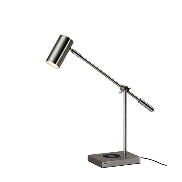 Collette Brushed Steel One-Light LED Charging Desk Lamp, image 1