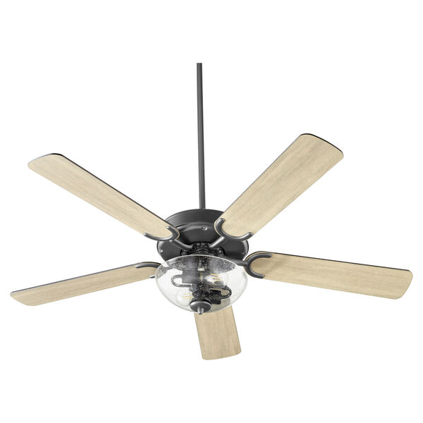 Virtue Matte Black Two-Light 52-Inch Ceiling Fan with Clear Seeded Glass Bowl, image 1