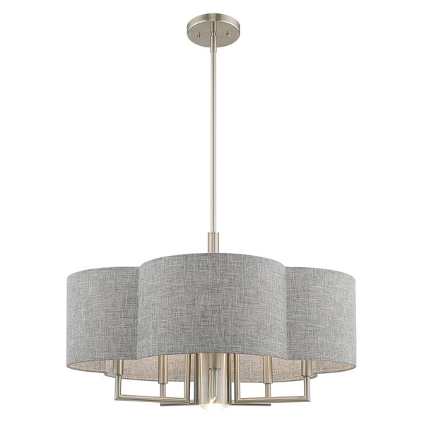Kalmar Brushed Nickel 24-Inch Six-Light Pendant Chandelier with Hand Crafted Gray Hardback Shade, image 3
